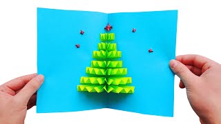 Kartka z choinką 3d 🌲 Jak zrobić choinkę 3d z papieru w kartce 🎄 DIY 🔔 Tutorial krok po kroku 💜💙💛 [upl. by Cameron]