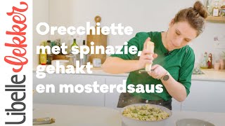 Klaar in 30 minuten orecchiette met spinazie gehakt en mosterdsaus [upl. by Adnilreb566]