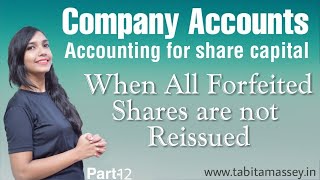 When All Forfeited Shares Are Not Reissued Company Accounts Part12 Class 12th [upl. by Dinnage602]