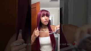 Watch me do a natural bangs on this red wig ❤️hairstyle [upl. by Htiffirg]