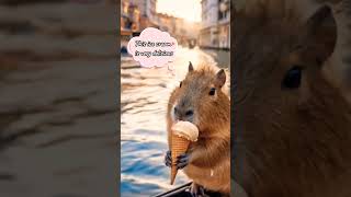 So cute capybara enjoying its ice cream Look at how adorable it is 😂🍦shortsviral [upl. by Yeniffit]