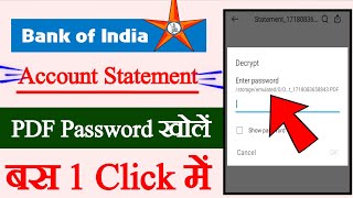 bank of india statement pdf passwordhow to open bank of india statement pdf password [upl. by Dorrehs]