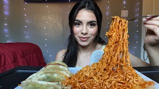 Asmr spicy samyang ramen with vegetable dumplings eating sounds🍜 [upl. by Reg]