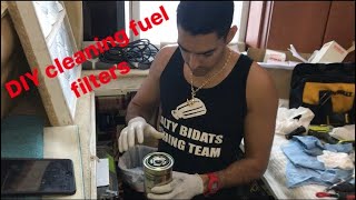 How to change clean and bleed fuel filters on Yanmar 6lpa stp 315hp marine diesel [upl. by Irwin]