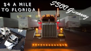 Late NIGHT LANDSTAR load  4 A Mile to Florida 500 Free Giveaway Trucking 2024 Economy OTR [upl. by Lashonde]