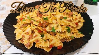 Bow Tie Pasta With Beef Mince  Easily Farfalle Pasta Recipe By Taste with Khadija [upl. by Sirotek747]