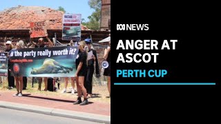 Activists protest the Perth Cup rerun after an ontrack death at Ascot a fortnight ago ABC News [upl. by Bj385]