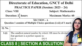 Class 8 Maths DOE Practice Paper 1 Solution  Section A Question 1 i to xii  Session 2023  2024 [upl. by Sevart706]