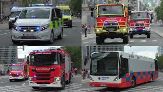 Brandweer Civiele Bescherming Ambulances en MUG tijdens de Nationale Défilé in Brussel [upl. by Eisoj]