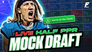 Live HalfPPR Mock Draft  Fantasy Football PickbyPick Strategy  Sleepers Studs and Busts 2023 [upl. by Nniroc]