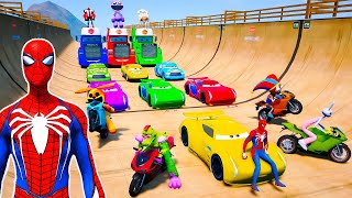 GTA V SPIDERMAN 2 FIVE NIGHTS AT FREDDYS POPPY PLAYTIME CHAPTER 3 Join in Epic New Stunt Racing [upl. by Bensen990]