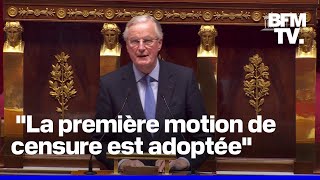 La motion de censure déposée par la gauche contre le gouvernement Barnier adoptée par lAssemblée [upl. by Calida]