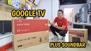 GOOGLE TV PLUS SOUNDBAR REVIEW TV POLYTRON PLD 43BG9058 Cinemax Soundbar [upl. by Aowda]