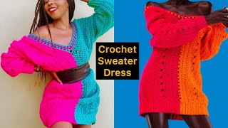 Crochet Sweater Dress  Oversized Crochet sweater Dress [upl. by Carmelo701]