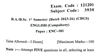 Gndu BA  Bsc 1st Semester English Compulsory Question Paper  English Question Paper 2023 [upl. by Ronyar411]