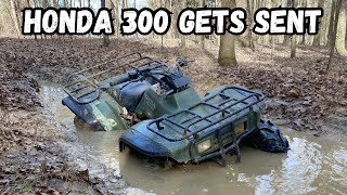 Honda 300 GETS SENT IN THICK MUD [upl. by Kenric]