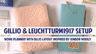 setting up my WORK PLANNER Gillio cover Leuchtturm1917 B6 notebook  stamps bujo style Kinbor [upl. by Nosreip]