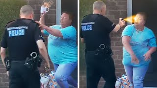 KAREN Throws Drink At Cop Then Gets Pepper Sprayed [upl. by Wenn]