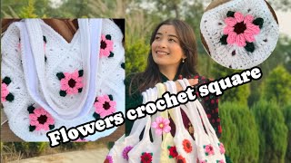 How to crochet FLOWERS GRANNY SQUARE  part1 crochetbag Sangita handmade 🌹 [upl. by Farris]