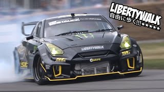 Liberty Walk R35 GTR Turbo V8 LSX  Baggsy Drift SHOW at Goodwood FOS リバティーウォーク [upl. by Vivyanne]