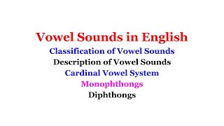 Classification and Description of Vowel Sounds  Vowel Sounds in English  Cardinal Vowel System [upl. by Raclima]