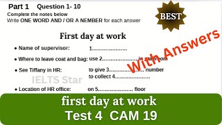 Test 4 Cambridge 19 First day at work Listening with Answer  First day at work IELTS Listening [upl. by Uhthna]