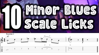 10 Easy Minor Blues Scale Jazz Guitar Licks  Backing Track amp PDF [upl. by Inaboy]