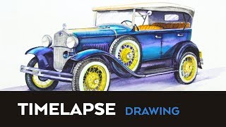 Old School Car Timelapse drawing with Arteza Real Brush Pens [upl. by Soneson]