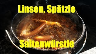 Linsen mit Spätzle und Saitenwürstle aus dem Dutch Oven [upl. by Htiffirg210]