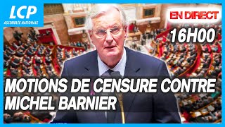 Motions de censure contre Michel Barnier  examen dans lhémicycle  04122024 [upl. by Atteiram272]