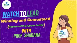 Commercial winning and guaranteed ResumeCV and Covering Letter with Prof Shabana [upl. by Kissee]