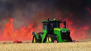 2x John Deere 9620RX  Big fire Action  Tillage Work 2017 [upl. by Leal]