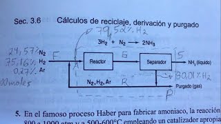 Ejercicio de Balance de materia con Reaccion quimica y purgado Proceso de Haber [upl. by Adnolor]