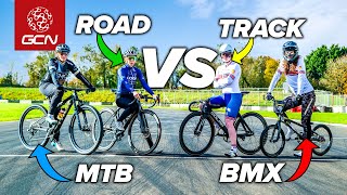 Who Is The FASTEST Cyclist  MTB vs Road vs Track vs BMX [upl. by Aicul784]