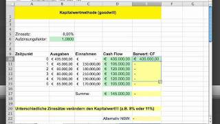 Investitionsrechnung Kapitalwert mit Excel [upl. by Gnemgnok]