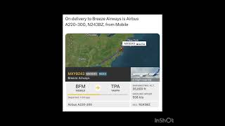 On delivery to Breeze Airways is Airbus A220300 N243BZ from Mobile [upl. by Ansaev]