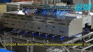 SUMPOT automatic pouch loading and unloading line pouch amptray loader and unloader processing line [upl. by Yrailih159]