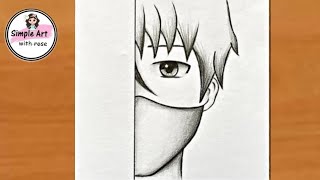 Easy anime drawing how to draw anime step by step easy drawing for beginners  Simple art with rose [upl. by Ken]