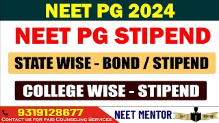 NEET PG 2024 🔥 State Wise Stipend Bond details College wise stipend Details across India neetpg2024 [upl. by Lindeberg]