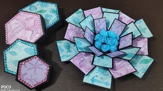 how to make explosion box  handmade explosion box tutorial  diy hexagon explosion box [upl. by Groh]