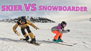 SKIER VS SNOWBOARDER  CAN A SKI RACER CATCH ME  4K [upl. by Ramaj]