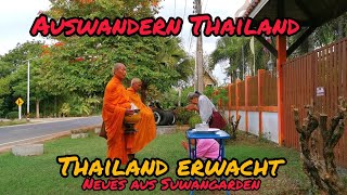 Thailand erwacht morgens 620 Uhr die Regenzeit hat begonnen Mönche zur morgendlichen Essensspende [upl. by Che]