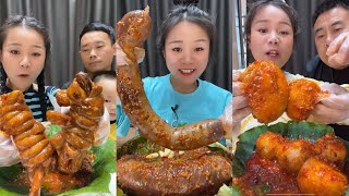 Spicy Chinese food 🌶 SOSLU ÇİN YEMEKLERİ YEME  Mukbang  Sheep BrainPork GutBlood sausage 먹방 [upl. by Etteniuq658]