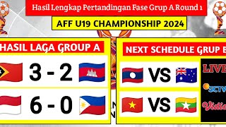 HASIL LENGKAP PERTANDINGAN FASE GROUP A ROUND 1 AFF U19 CHAMPIONSHIP 2024  ASEAN AFF U19 BOYS 2024 [upl. by Martinson485]