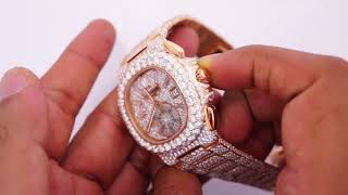 Patek Phillipe Rose Gold Chrono Watch 30 Carats Flower Style Setting 2000 Diamonds [upl. by Darius849]