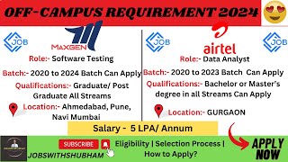 Airtel amp MaxGen is Hiring😍 OffCampus Hiring  Software Engineer Job Salary 5LPA🔥 jobswithshubham [upl. by Nosemyaj]