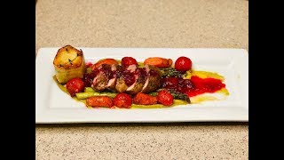 duck with fondant potatoes cranberry sauce avocado puree sautéed veggies [upl. by Omari]