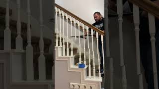 Baluster Swap Demo  How to remove old wood spindles woodworking stairscase [upl. by Valoniah]