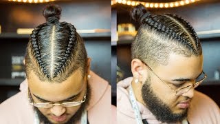 2 BRAIDS MAN BUN HAIRSTYLE FOR MIXED CURLY HAIR TUTORIAL  2017  THEBRANDONLEECOOK [upl. by Nawoj]