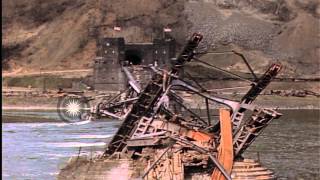 Damaged and twisted Ludendorff Bridge at Remagen Germany during World War 2 AmHD Stock Footage [upl. by Pooi]